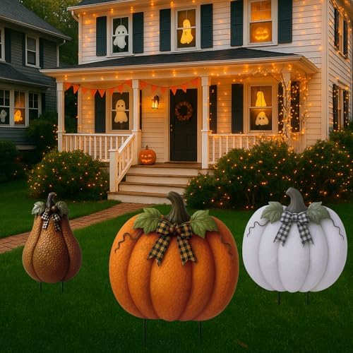 3 Pcs Fall Outdoor Decor Pumpkin Garden Stakes 3D Vintage Signs - Image 6