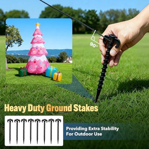 12 FT Pink Christmas Tree Inflatables Outdoor Decorations, Blow Up Candy-Themed Xmas Tree with Rotating Projection for Garden Lawn Holiday Decor - Image 7