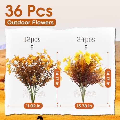 36pcs Fall Fake Flowers for Outdoor Realistic Artificial Flowers for Outdoor UV Resistant Faux Mums Plastic Autumn Flowers No Easy Fade Fall Thanksgiving Fall Flowers for Porch ＆Planter - Image 2