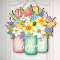 Ferraycle Spring Flower Door Sign Spring Decorations for Front Door Hello Welcome Sign with Jar Colorful Wooden Hanging Decorations for Home Indoor Outdoor Farmhouse Porch Decor by Ferraycle