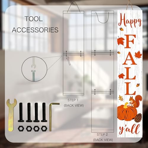 Happy Fall Y'all Vertical Standing Porch Sign - Farmhouse Fall Welcome Decor, Autumn Thanksgiving Decorative Wooden Sign with Pumpkin, Squirrel & Maple Leaves, Rustic Fall Home Decor for Front Porch - Image 5