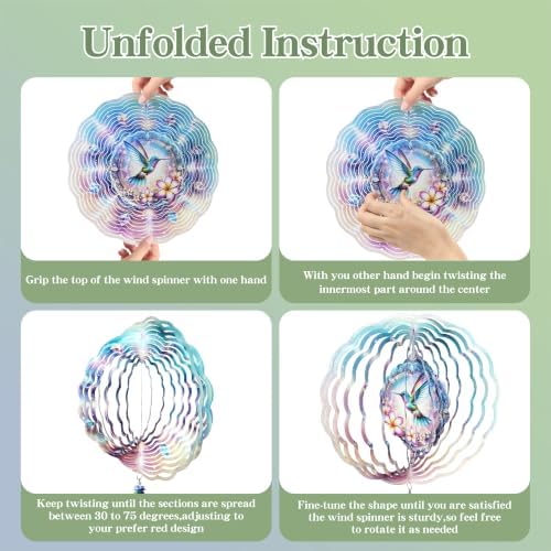 10 Inch 3D Hummingbird Wind Spinner with Crystal Pendant, Renyalora Colorful Metal Mandala Hanging Spinner, Kinetic Wind Sculpture for Outdoor Yard, Garden, Patio, Balcony Decor - Image 5