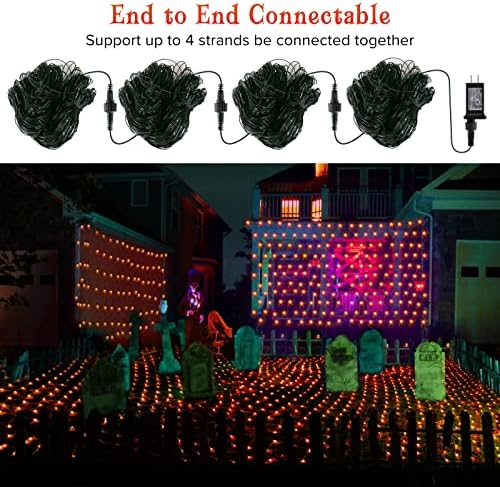BlcTec Halloween Net Lights 360 LED 9.8ft x 6.6 Orange Halloween Lights with 8 Modes, Timer, Connectable, Waterproof & Dark Green Wire Design for Lawn, Porch, Shrub, Bushes Outdoor Holiday Decorations - Image 7