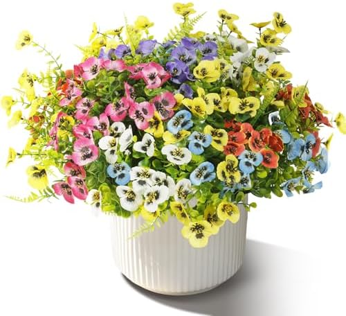 Artificial Pansies for Outdoors UV Resistant, 36pcs Fake Pansy Flowers Realistic, Yellow Pansy Flowers for Outdoor Planters, Colorful Faux Pansies Plants for Garden Outside Patio Porch Window Decor by Unknown
