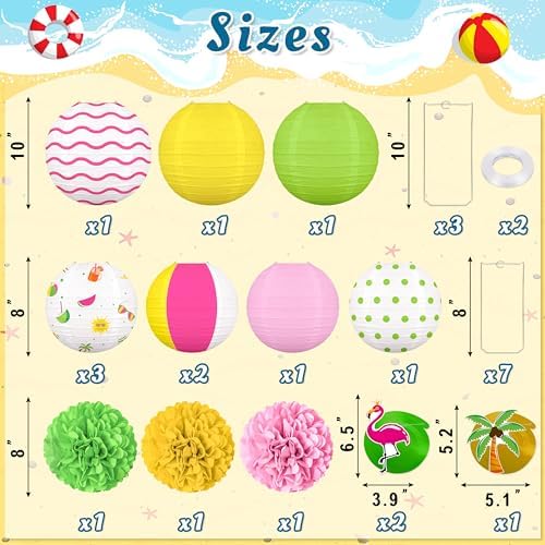 Renbuzhu 16Pcs Beach Party Decorations Summer Paper Lanterns Set - Image 3