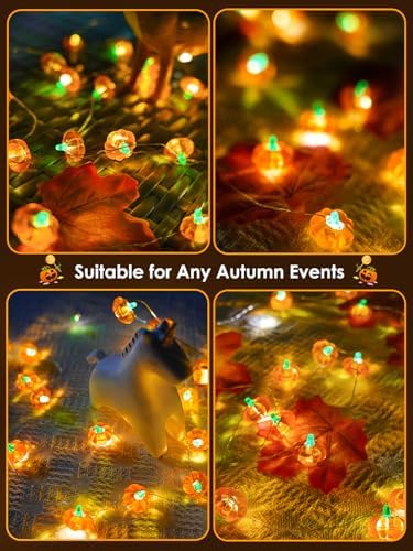 Fall Decor 10FT 3D Pumpkin Fairy Lights Battery Operated With Remote Orange - Image 6