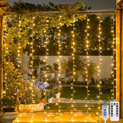 JMEXSUSS USB Plug in Curtain Lights 200 LED with 8 Modes, 6.5ftx6.5ft by JMEXSUSS
