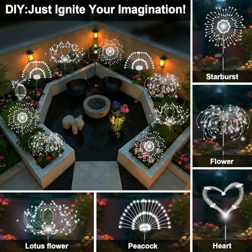 Solar Garden Lights Outdoor, 2 Pack 120 LED Twinkling Firework Lights Decorative with 2 Modes, Outdoor Waterproof Solar Starburst Light for Yard Pathway Planter Patio Decor, White - Image 4