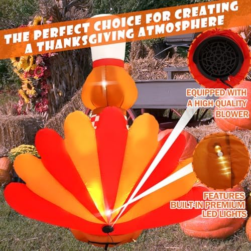 6FT Thanksgiving Inflatable Outdoor Decoration Turkey Inflatable Patio Decoration with Built-in LED Lights, Suitable for Thanksgiving Holiday Party, Patio, Lawn, Garden Winter Decoration - Image 6
