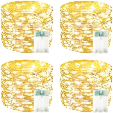 4 Pack 60 LED Fairy Lights Battery Operated with Timer, 20 FT String Lights by BOSSERN