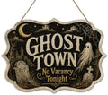 Vintage Halloween Wooden Sign with Rope 8.5x12 Inch Spooky Gothic Wall Plaque Ghost Witch Moon Farmhouse Decor for Front Door Porch Indoor Outdoor Seasonal Wall Hanging Art（A04） by VZVCTFS
