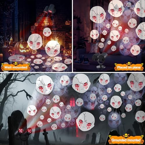 Toodour Halloween Projector Lights Outdoor, Double Head Dynamic Halloween Lights Projector with Timer, Waterproof White Ghost Decorations Light for Indoor Outdoor Home Window Wall Decorations - Image 2