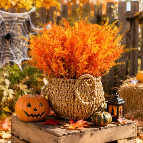CLEANGOR 24 Pcs Artificial Fall Lavender Flowers for Outdoors (Orange) - Image 6