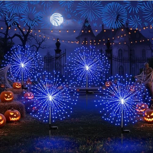 Tujoe 4 Pack Halloween Outdoor Decoration Solar Firework Lights,Blue by Tujoe