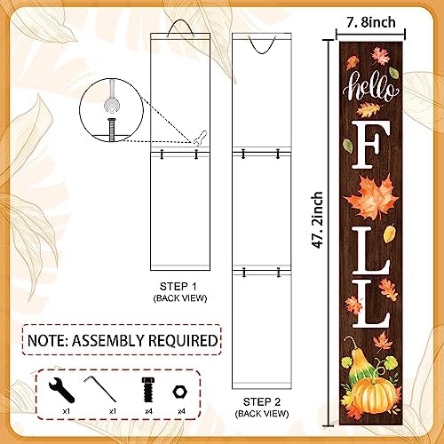 Hello Fall Welcome Sign for Front Porch Standing, Wooden Porch Sign with Leaves for Front Door Decorations, Rustic Farmhouse Hanging Wall Sign for Harvest Thanksgiving Decor 47.2"H - Image 3