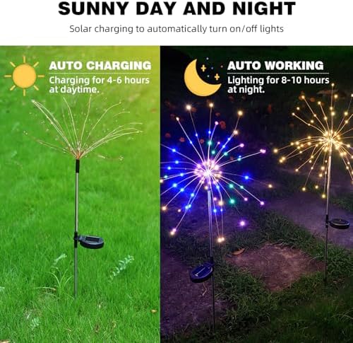 YOTOZU 4 PCS Solar Firework Light, Outdoor Solar Garden Decorative Lights 120 LED Powered 40 Copper Wires String DIY Landscape Light for Walkway Pathway Backyard Decoration Parties Perfect Gifts(blue) - Image 3