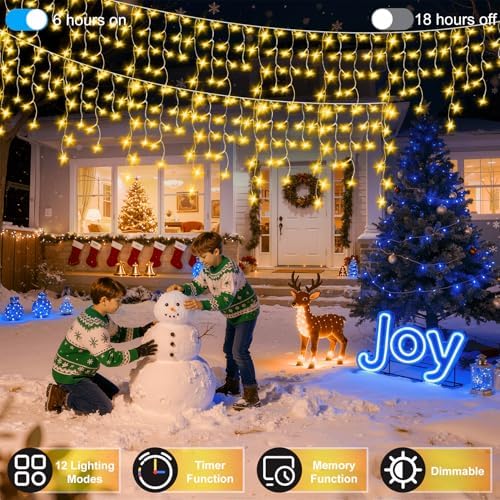 1332 LED 132FT Christmas Icicle Lights, 296 Drops, 12 Modes, Warm White - Image 3