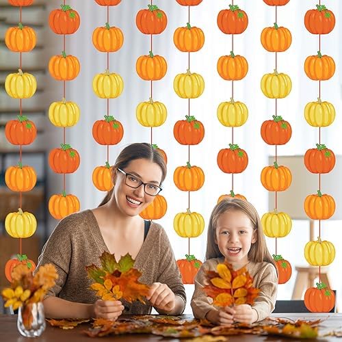 Ceenna 8 Pcs Fall Pumpkin Hanging Decorations Pumpkin Garland Banner Paper Autumn Streamers Backdrop Thanksgiving Ceiling Cutouts Decorations for Fall Harvest Classroom Home Wall Party Supplies - Image 4