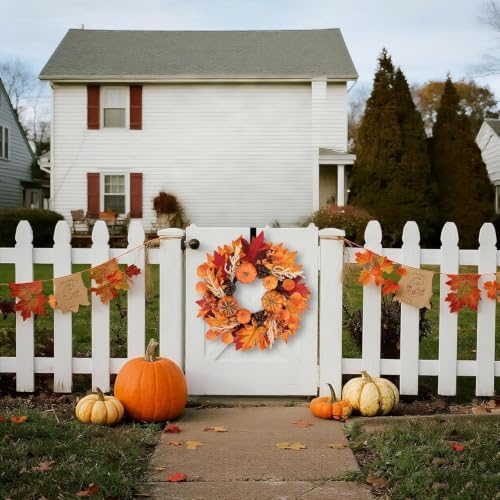 24 Inch Fall Wreaths Decorations Maples Autumn Wreath with Hanger - Image 5