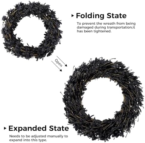 Ureymx 20'' Artificial Forsythia Wreath Spring Summer Fall Winter Wreaths for Front Door with Berries Silk Leaves Wreath for Halloween Decorations Porch Wall Window Indoor Outdoor Home Decor (Black) - Image 4