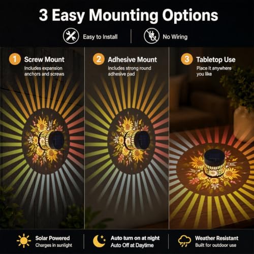 Solar Sunflower Projection Wall Light,Waterproof Fence Lamp-4Pcs - Image 6