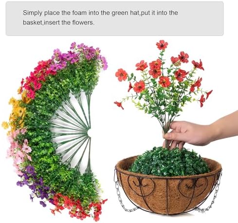 HyeFlora Artificial Fake Hanging Plants Flowers with Basket Outdoor Decor Faux Silk Dasiy Flower Arrangements in Pot Planter for Porch Home Indoor Patio Garden Yard Decoration - Image 3
