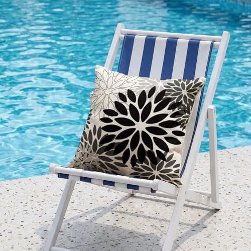AVOIN colorlife Dahlia Flowers Black Waterproof Outdoor Throw Pillow Covers, 18 x 18 Inch Outdoor Summer Cushion Case Decoration for Patio Garden Porch Set of 2 - Image 3