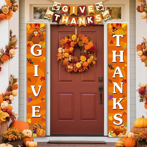 Thanksgiving Decorations Pre-Assembled GIVE THANKS Banner Hanging Swirls Porch Door Sign for Fall friendsgiving Party Home Office Classroom School Indoor outdoor Decor - Image 3