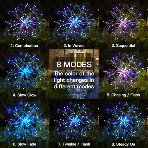 suddus Solar Garden Lights Outdoor 2Pack 150LED Firework Lights Multicolor - Image 4