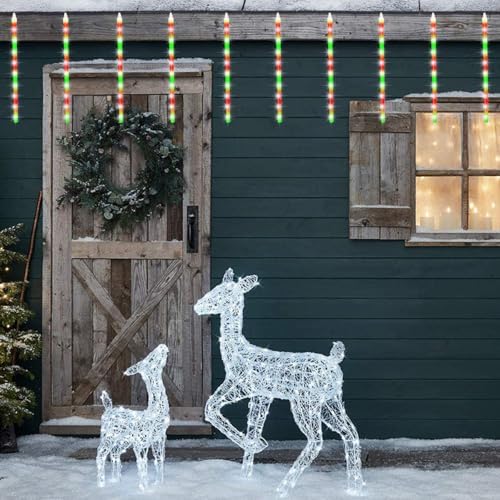 24 Tubes Meteor Shower Lights, Outdoor Icicles Christmas Decor, 12 Inch 864 LED Snow Falling Iciclelights, Connectable Raindrop, Xmas Wedding Party Tree Holiday, Red & Green - Image 7