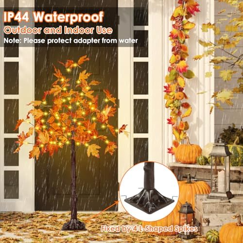 2 Pack 4FT Lighted Maple Tree 100 LED Artificial Fall Tree for Home Decor - Image 2