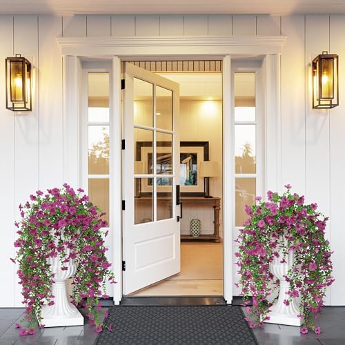 Artificial Fake Hanging Flowers Plant Summer Decoration for Outdoor Faux Silk Daisy with Eucalyptus 4 Pcs Realistic UV Resistant Indoor Outside Garden Porch Patio Balcony Yard Farmhouse9(Light Purple) - Image 2
