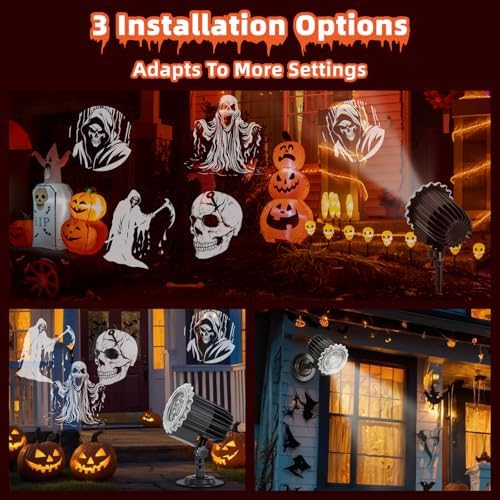 Christmas Projector Lights Outdoor, 3D Halloween Dynamic Rotating Skull Ghost Skeleton Decorations Indoor,Waterproof Holiday Light for Window,2025 Latest Terror Atmosphere Maker for Door,Garage - Image 3