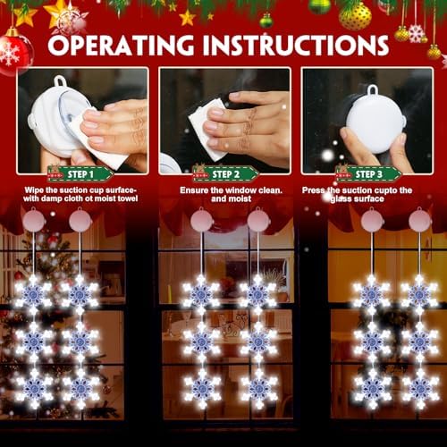 Christmas Decorations Lights, 3Pack White Snowflake Window Lights Battery Operated Christmas Light Hanging Lighted Window Decoration for Indoor Outdoor Xmas Tree Home Decor - Image 7