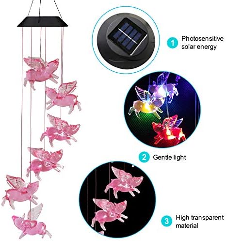Solar Flying Pigs Wind Chimes Outdoor - Waterproof Solar Powered LED Changing Light Color Fly Pigs Mobile Romantic Wind-Bell for Home,Balcony,Party,Festival,Night Garden Decoration(Blackboard) - Image 2