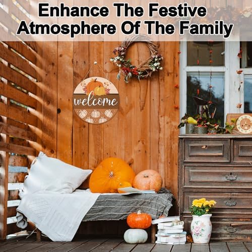 Fall Welcome Sign for Front Door, Maple Leaves Door Sign, Thanksgiving Wooden Hanging Decor for Porch Home Outdoor Indoor Office​Wall -B05 - Image 3