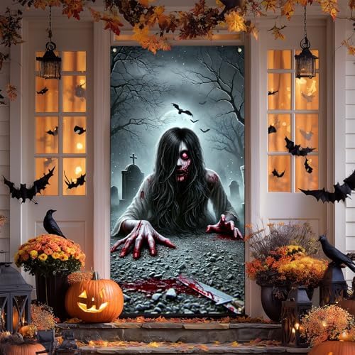 IVN Halloween Cemetery Crawler Door Cover Decorations 35x71 Inch by IVN