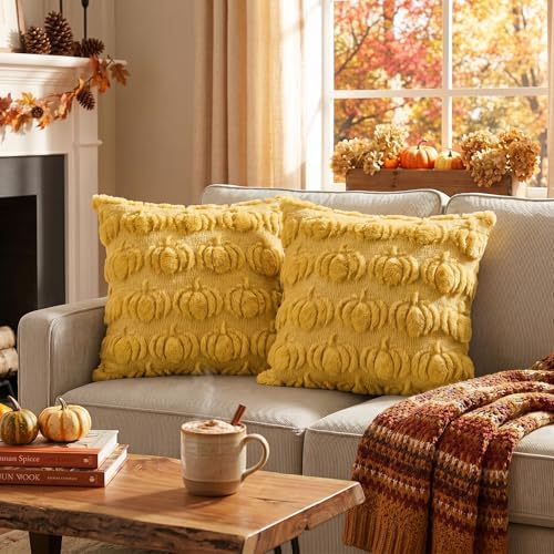 AVOIN colorlife Yellow Fall Pumpkin Throw Pillow Covers 20x20 Inch - Image 2