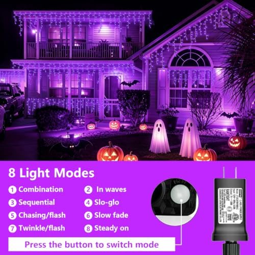 YEGUO 33ft 400 LED Purple Icicle Christmas Lights Outdoor Waterproof, 80 Drops Icicle Light Connectable, 8 Modes Christmas Lights Indoor with Memory Timer - Image 4
