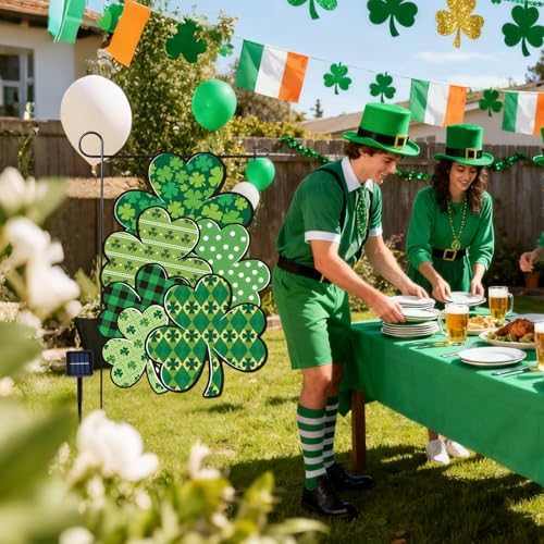 12 x 18 Inches Lighted St. Patrick’s Day Garden Flag – Double-Sided Clover Yard Flag with Warm LED Lights, Solar Powered Outdoor Decoration for Porch, Lawn, and Patio - Image 6