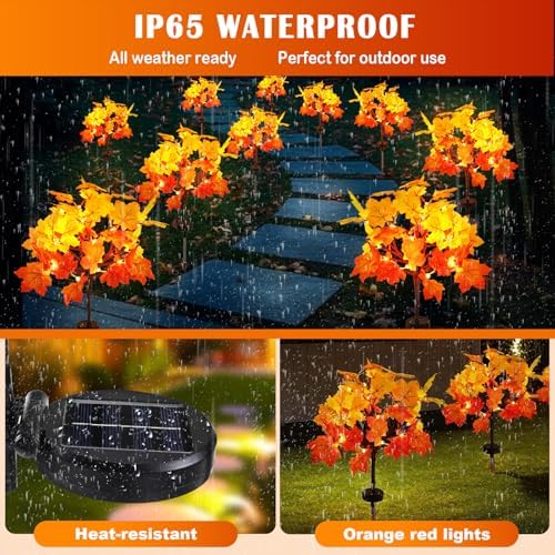 Fall Solar Lights Outdoor Decorative, 2Pack 40LED Solar Fall Lights Waterproof for Yard & Garden,Fall Outdoor Decorations for Yard, Maple Leaf Thanksgiving Halloween Christmas Grave Décor (2 Pack) - Image 5