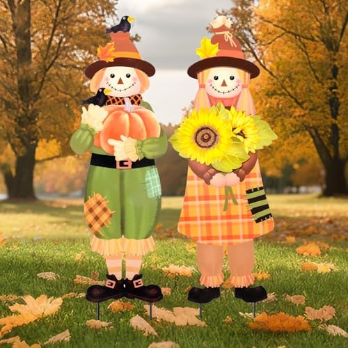 VCUTEKA Outdoor Fall Scarecrow Yard Sign Decor, Thanksgiving Garden Stake - Image 4