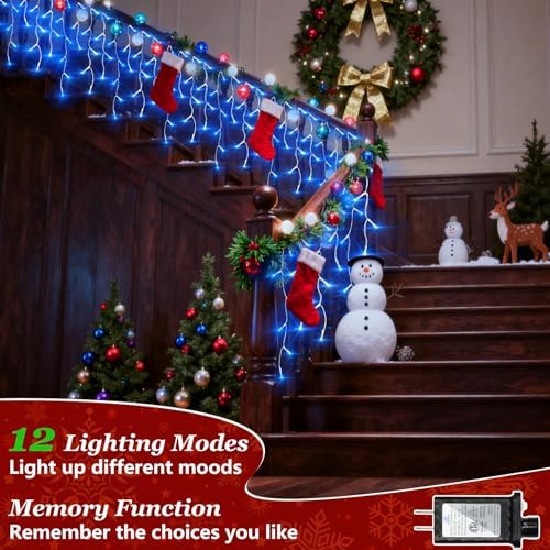 Christmas Icicle Lights Outdoor 132FT 1332 LED Drops Blue - Image 2