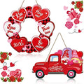 2 Pcs Happy Valentine's Day Signs Wreath Heart Hanging Wooden Door Sign Truck Gnome Valentine's Day Wall Decor for Home Wedding Anniversary Party, 2 Styles by Glenmal