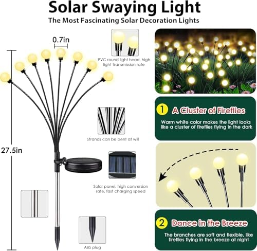 6 Pack Solar Garden Lights Outdoor Waterproof Firefly Lights Warm White - Image 4