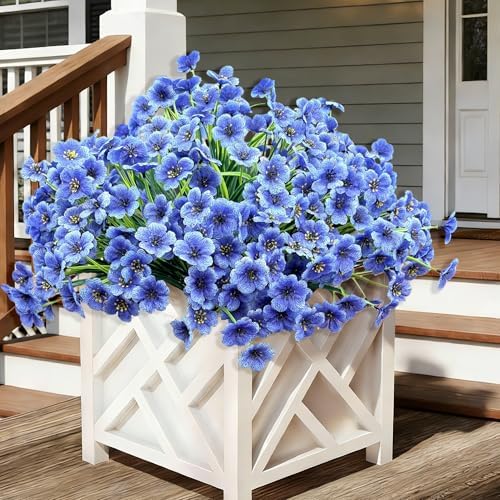 20 Bundles Artificial Flowers for Outdoors,UV Resistant Fake Flowers with Plastic Plants,Silk Faux Fowers for Outdoor Planters,Fake Realistic Flowers Window Box Front Porch Hanging Basket Decor-Blue by Satefello