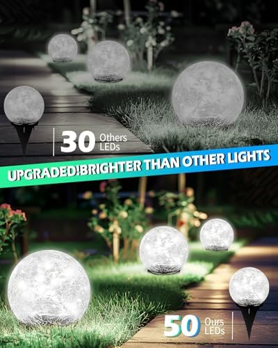 Garden Solar Ball Lights Outdoor Waterproof, 50 LED Cracked Glass Globe Power Ground for Path Yard Patio Lawn, Outdoor Decoration Landscape White 02(2 Pack 4.7'') - Image 2