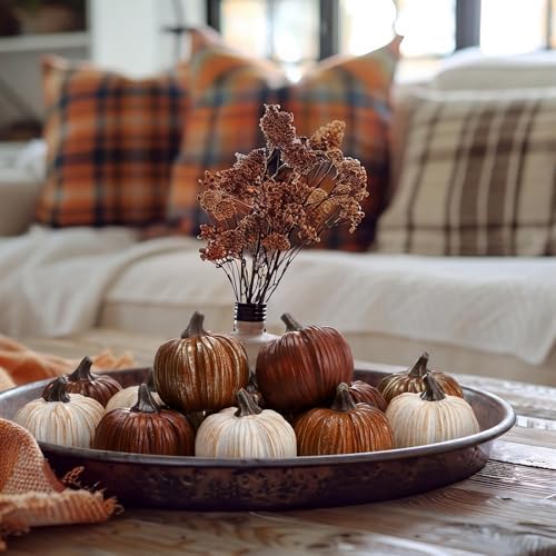 Geelin 12 Pcs Brown Rustic Fall Pumpkin Decor Resin Pumpkins for Thanksgiving Decorations Farmhouse Decorative Pumpkins 2.36" for Fall Home Decor Autumn Tabletop Centerpiece Harvest Wedding - Image 6