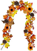 Winlyn Fake Fall Maple Leaf Garland Hanging Vine- 6 Feet - Artificial Berries Sunflower Pumpkin Autumn Decoration for Wedding Party Thanksgiving Dinner Fireplace Door Frame Doorway Backdrop Decor by Winlyn