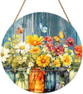 Harooni Spring Summer Floral Door Sign Decor Spring Welcome Wreaths for Front Door Summer Wildflower Vase Butterfly Wood Wreath Farmhouse Front Door Hanger Sign for Indoor Outdoor Decor 12 Inch by welcometoourhome